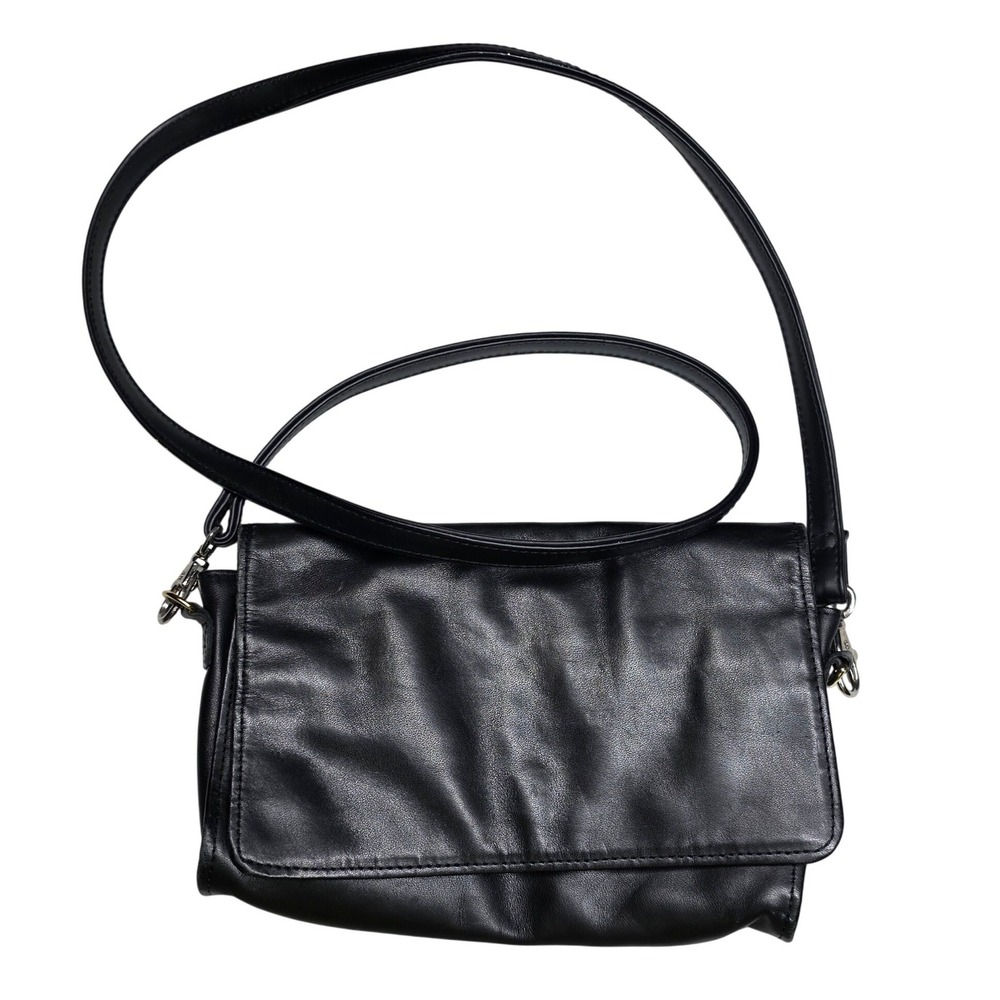 Rolfs Black Cowhide Leather Crossbody Bag Small Minimalist Shoulder Purse VTG